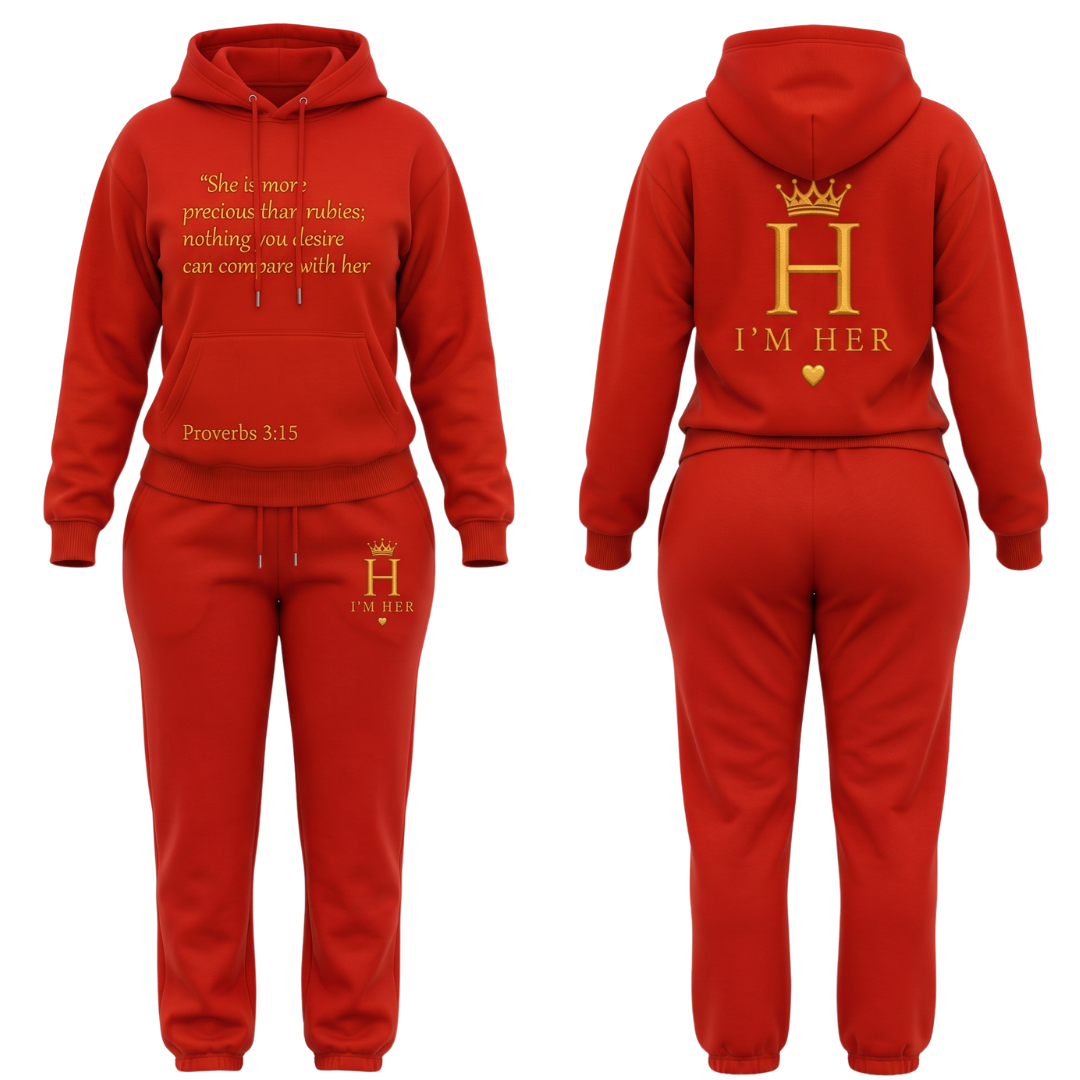I'm Her Signature Scripture Hoodie Set - Red
