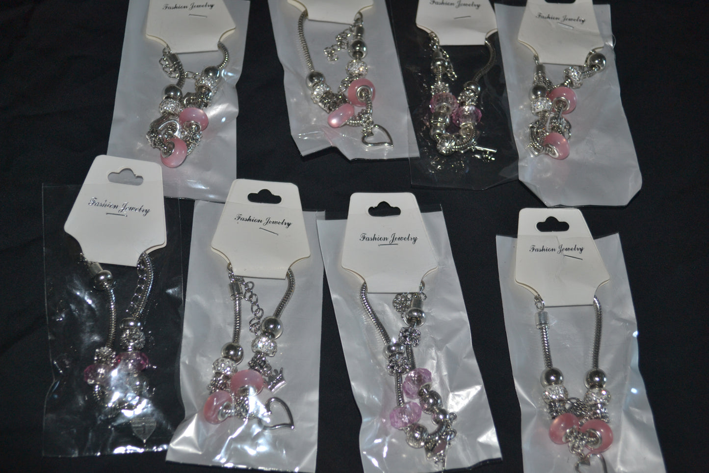Silver Charm Bracelet- Pink