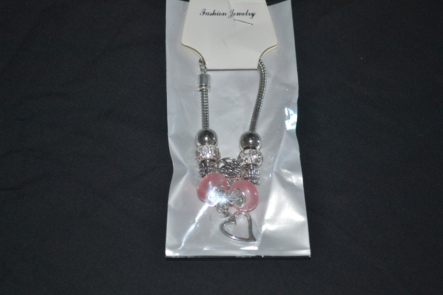 Silver Charm Bracelet- Pink