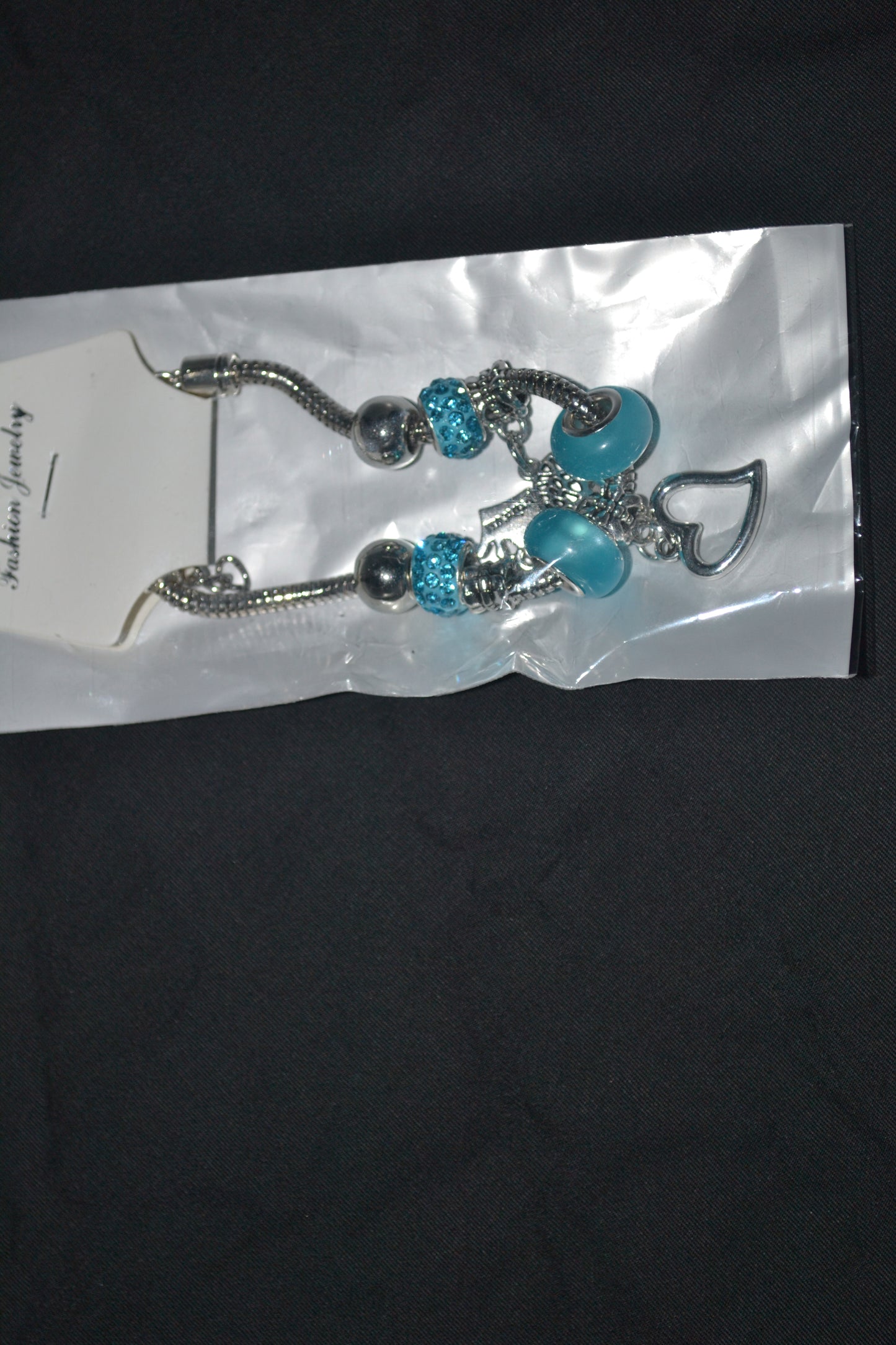 Silver charm bracelet-Blue