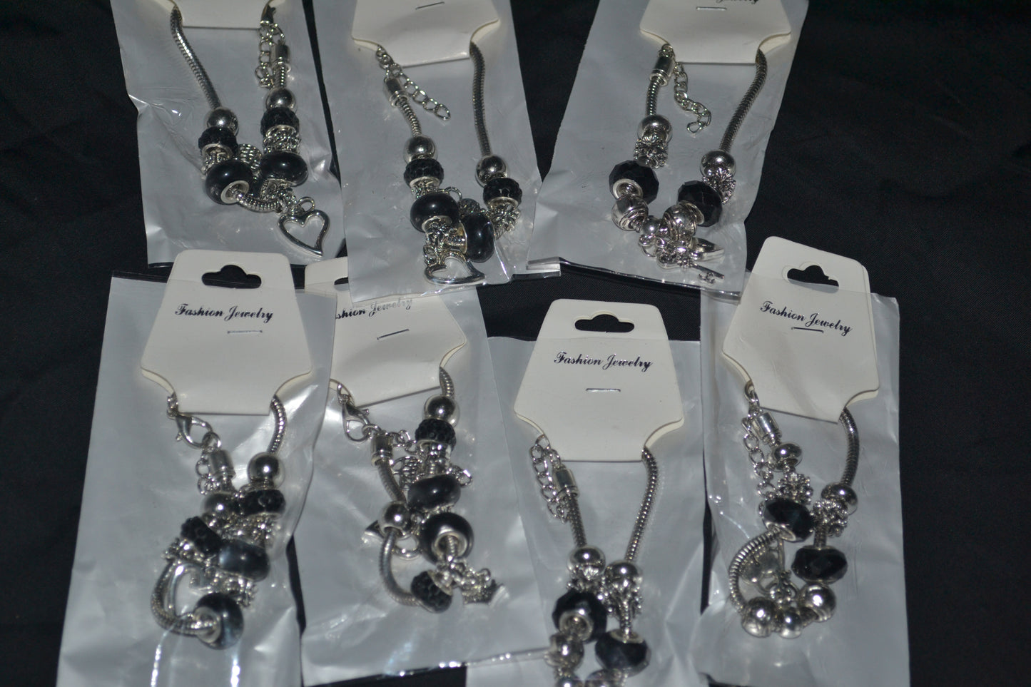 Silver Charm Bracelet - Black