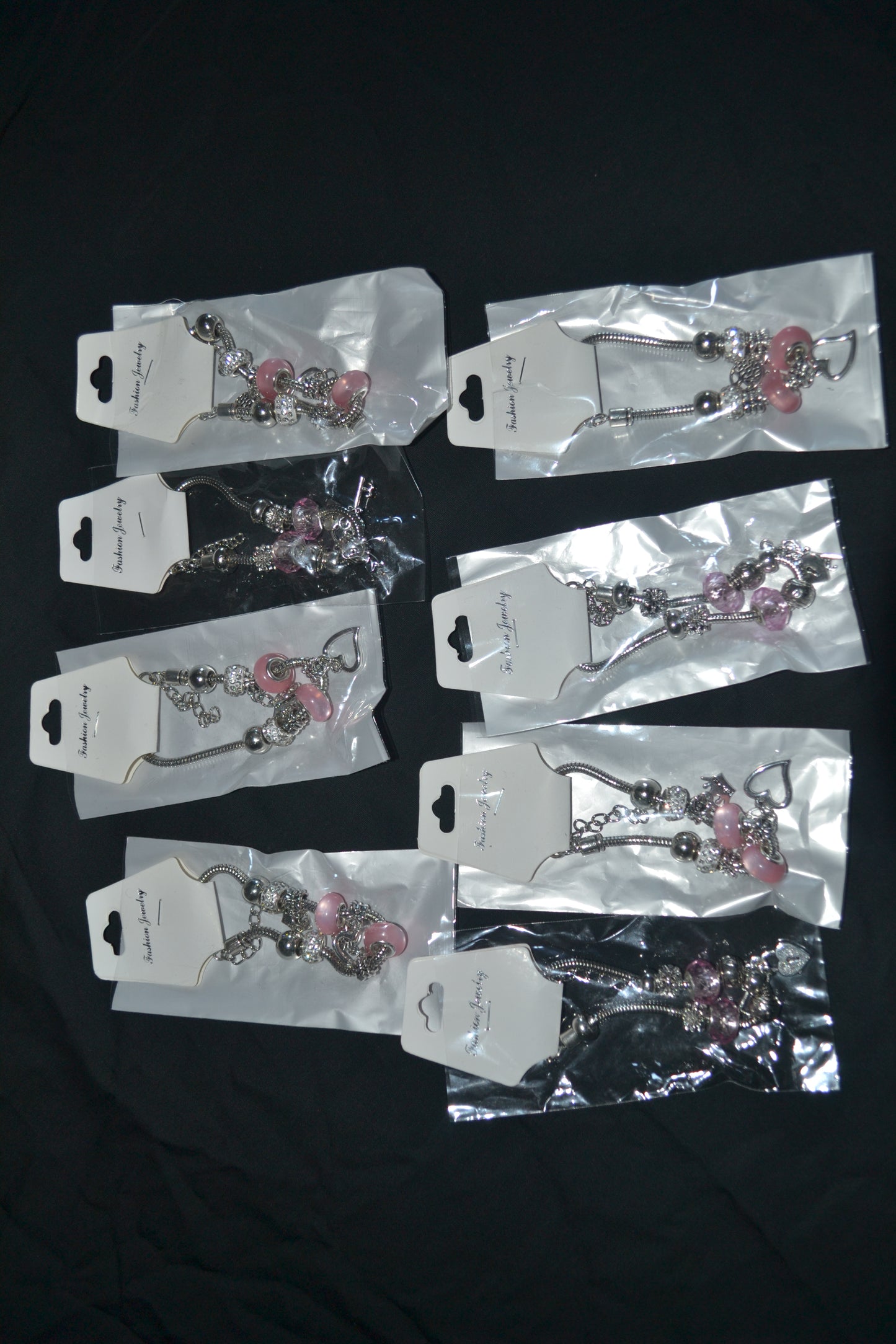 Silver Charm Bracelet- Pink