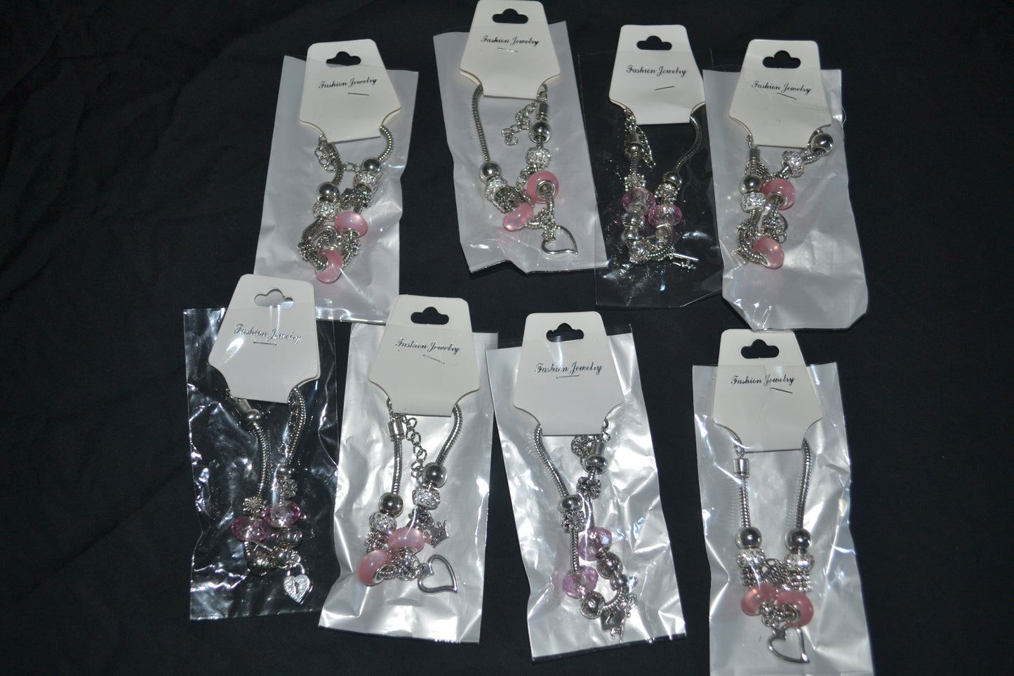 Silver Charm Bracelet- Pink