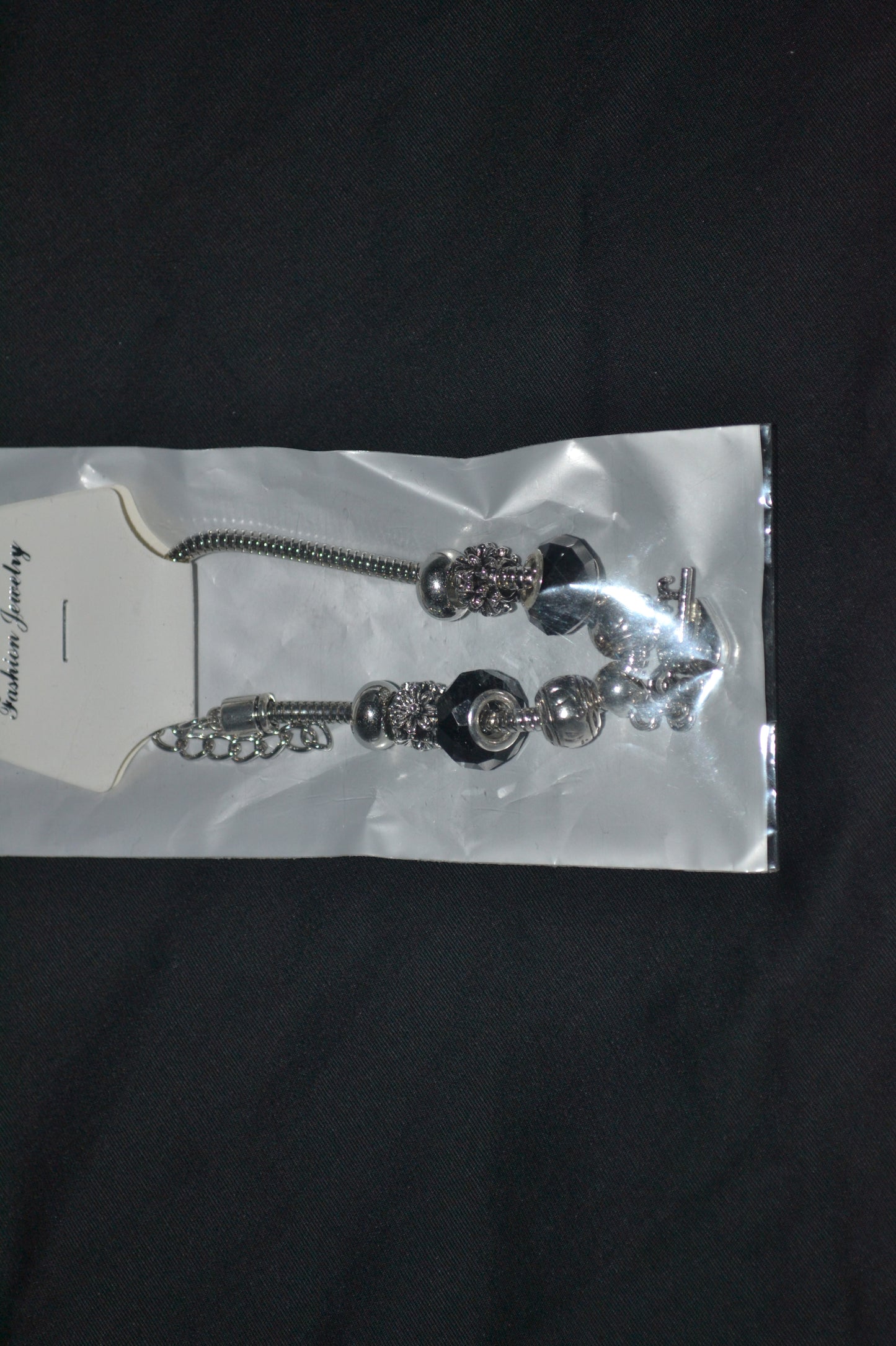 Silver Charm Bracelet - Black