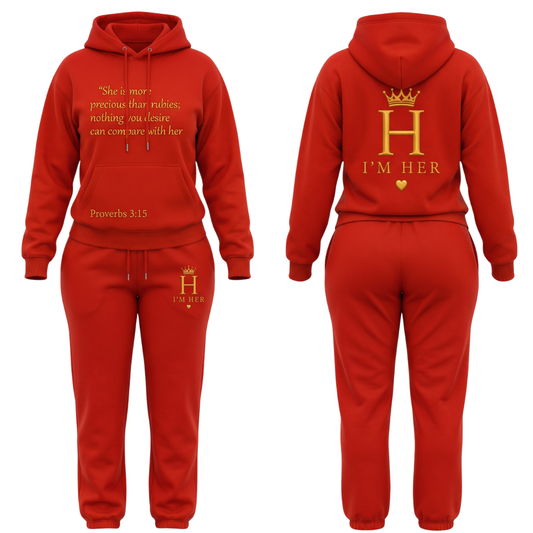 I'm Her Signature Scripture Hoodie Set - Red