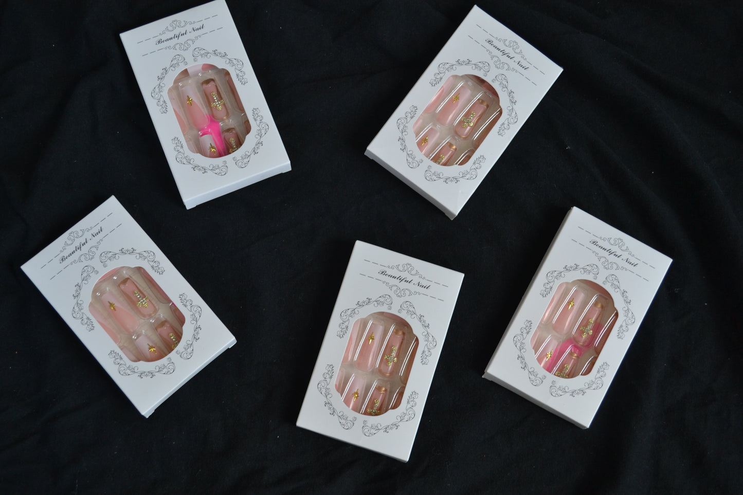 Gold Cross Charm Pink Press-On Nails