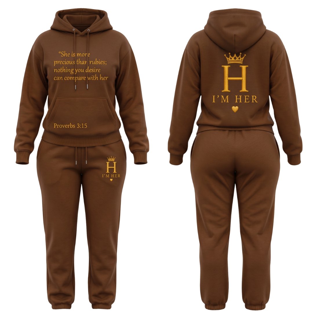I'm Her Signature Scripture Hoodie Set - Brown