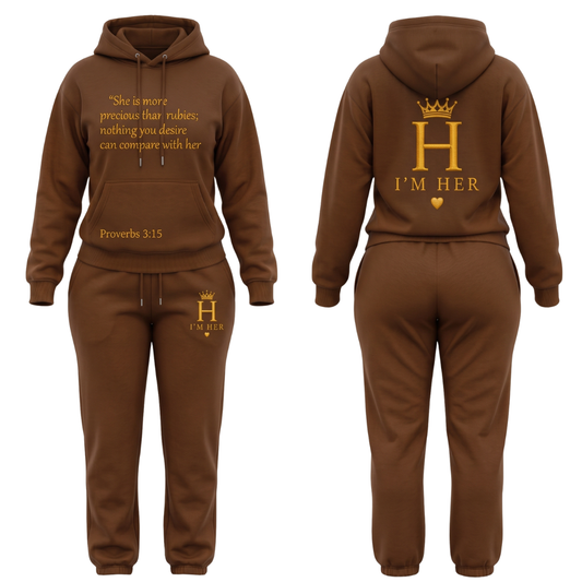 I'm Her Signature Scripture Hoodie Set - Brown