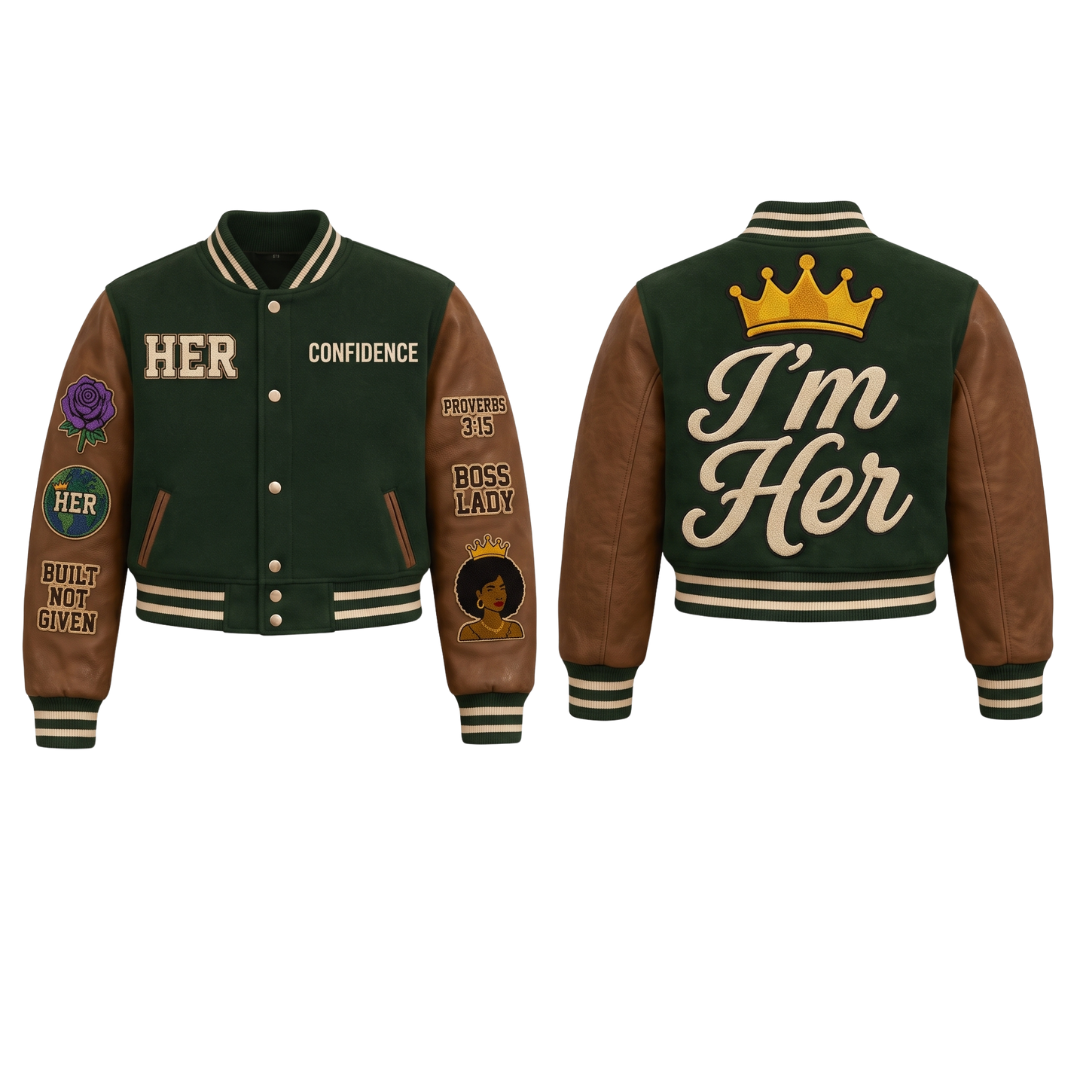 I'm Her Signature Varsity Jacket - Cropped Green
