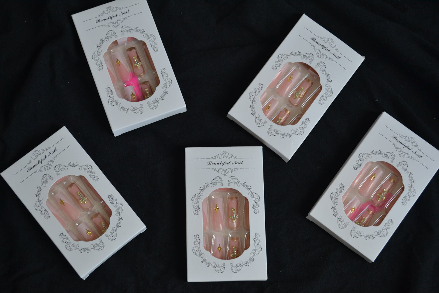 Gold Cross Charm Pink Press-On Nails