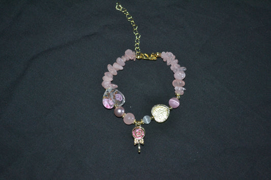 Pink Rose Heart Charm Bracelets