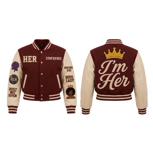 I'm Her Signature Varsity Jacket - Full Red/Cream