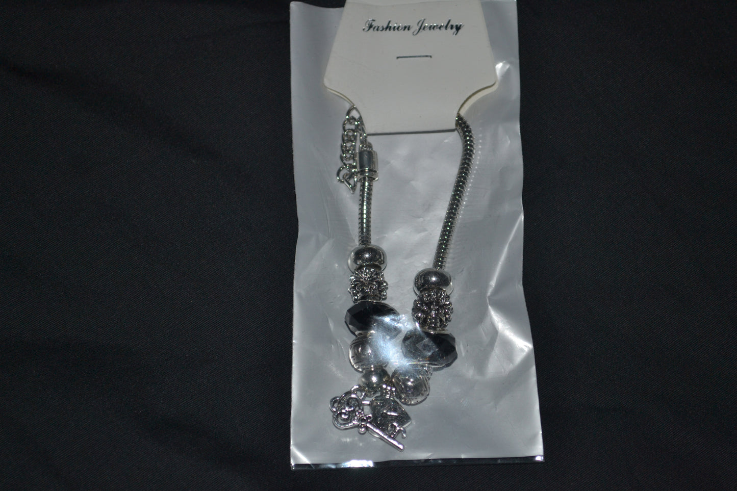 Silver Charm Bracelet - Black