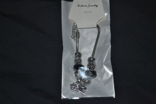 Silver Charm Bracelet - Black