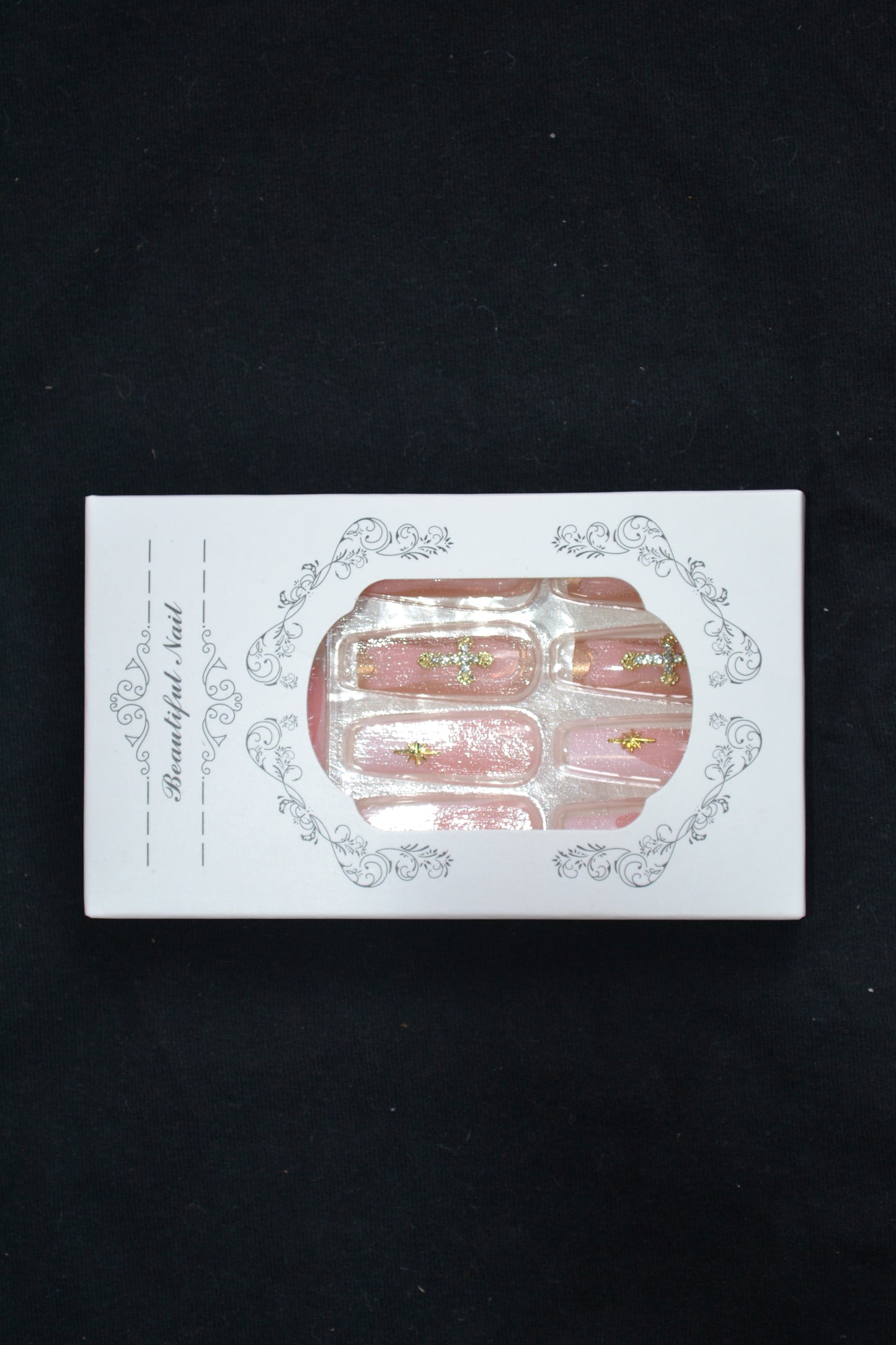Gold Cross Charm Pink Press-On Nails