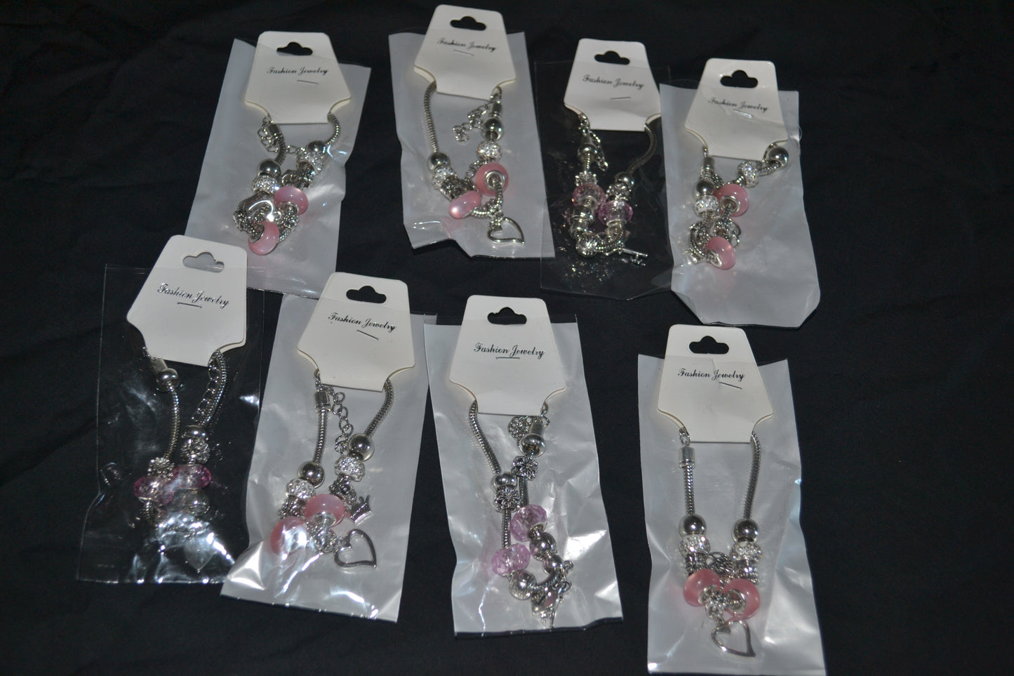 Silver Charm Bracelet- Pink