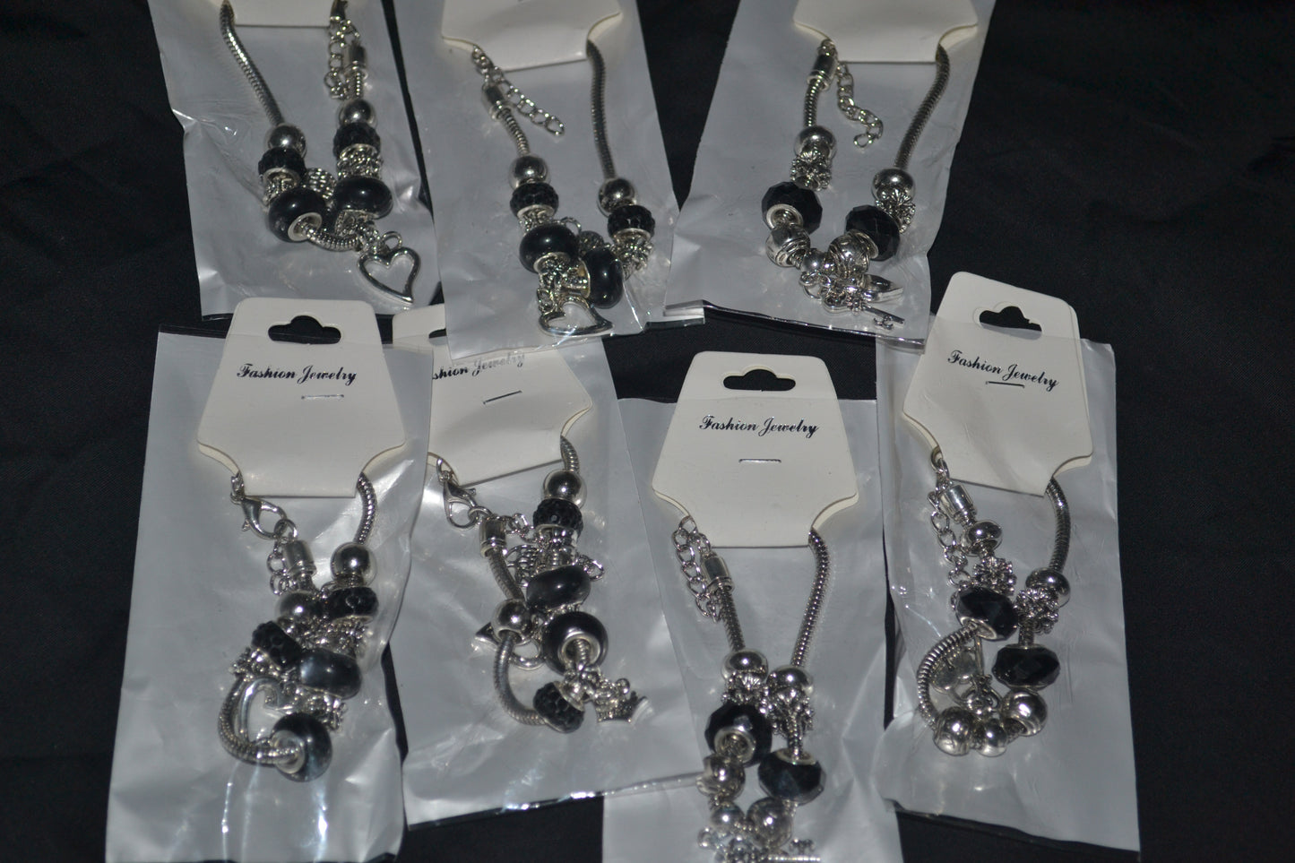 Silver Charm Bracelet - Black