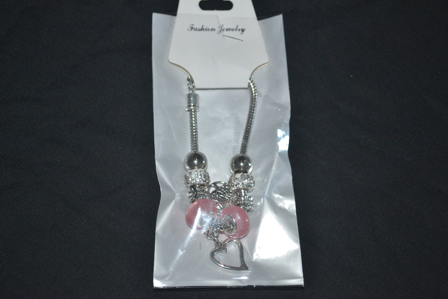 Silver Charm Bracelet- Pink