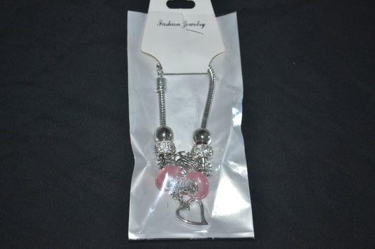 Silver Charm Bracelet- Pink