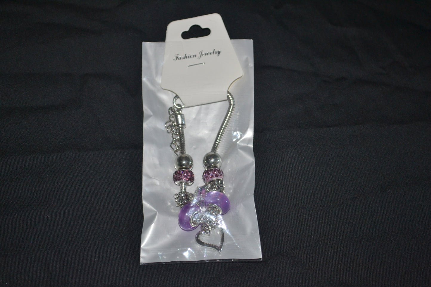 Silver charm bracelet- Purple