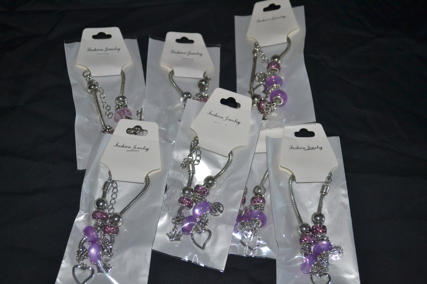 Silver charm bracelet- Purple