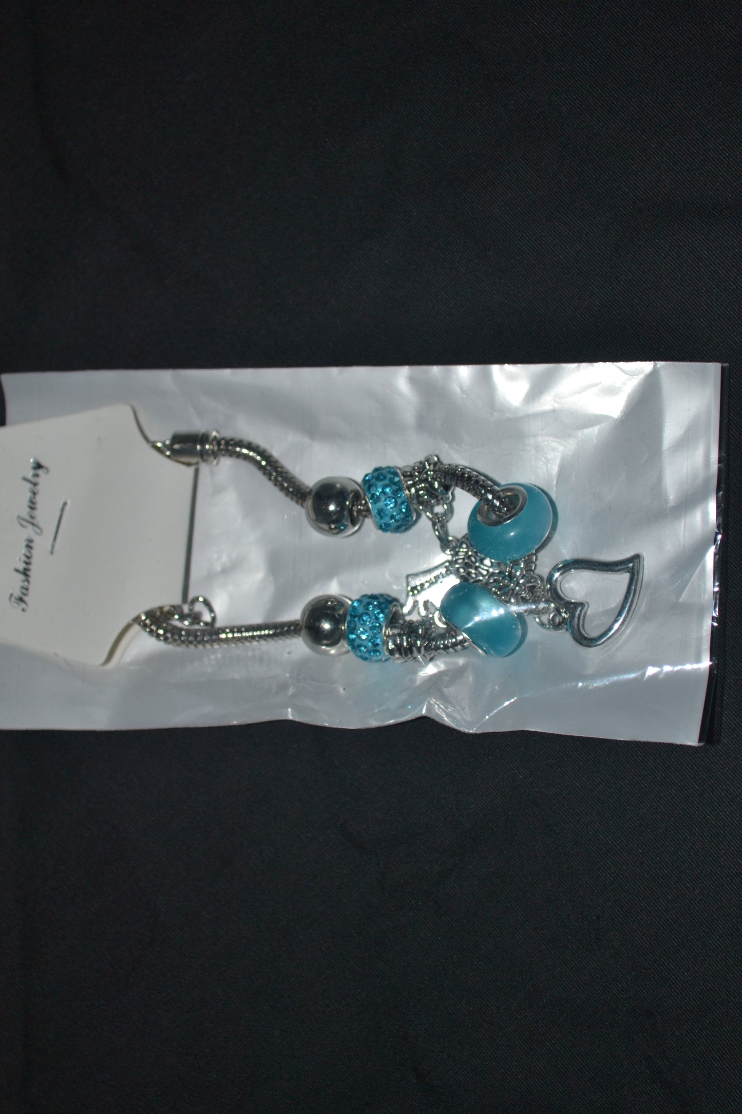 Silver charm bracelet-Blue