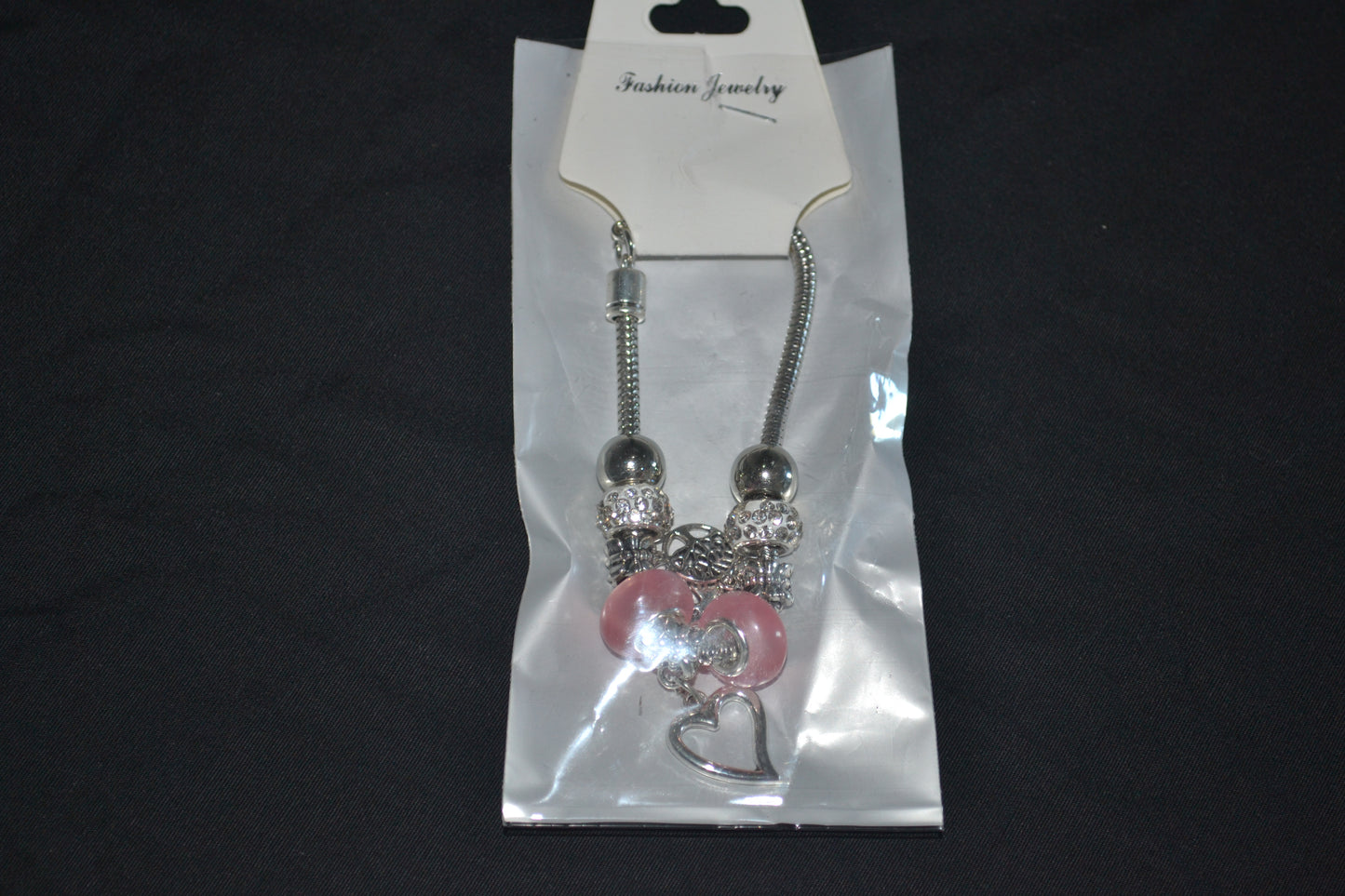 Silver Charm Bracelet- Pink