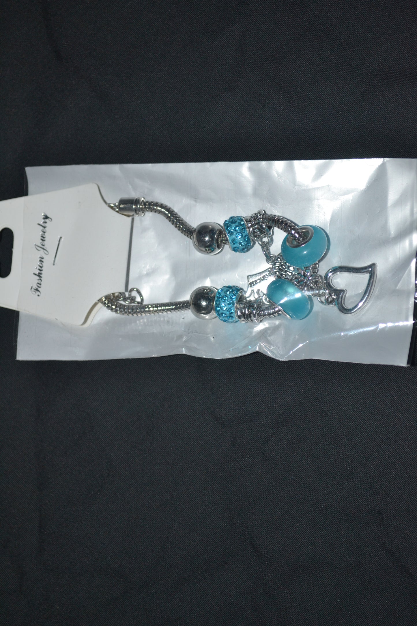 Silver charm bracelet-Blue