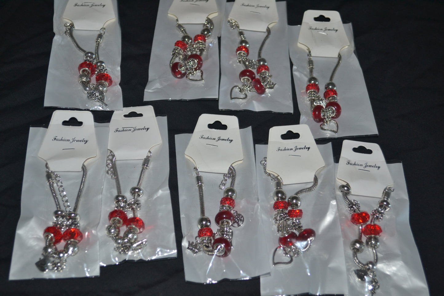 Silver Charm Bracelet- Red