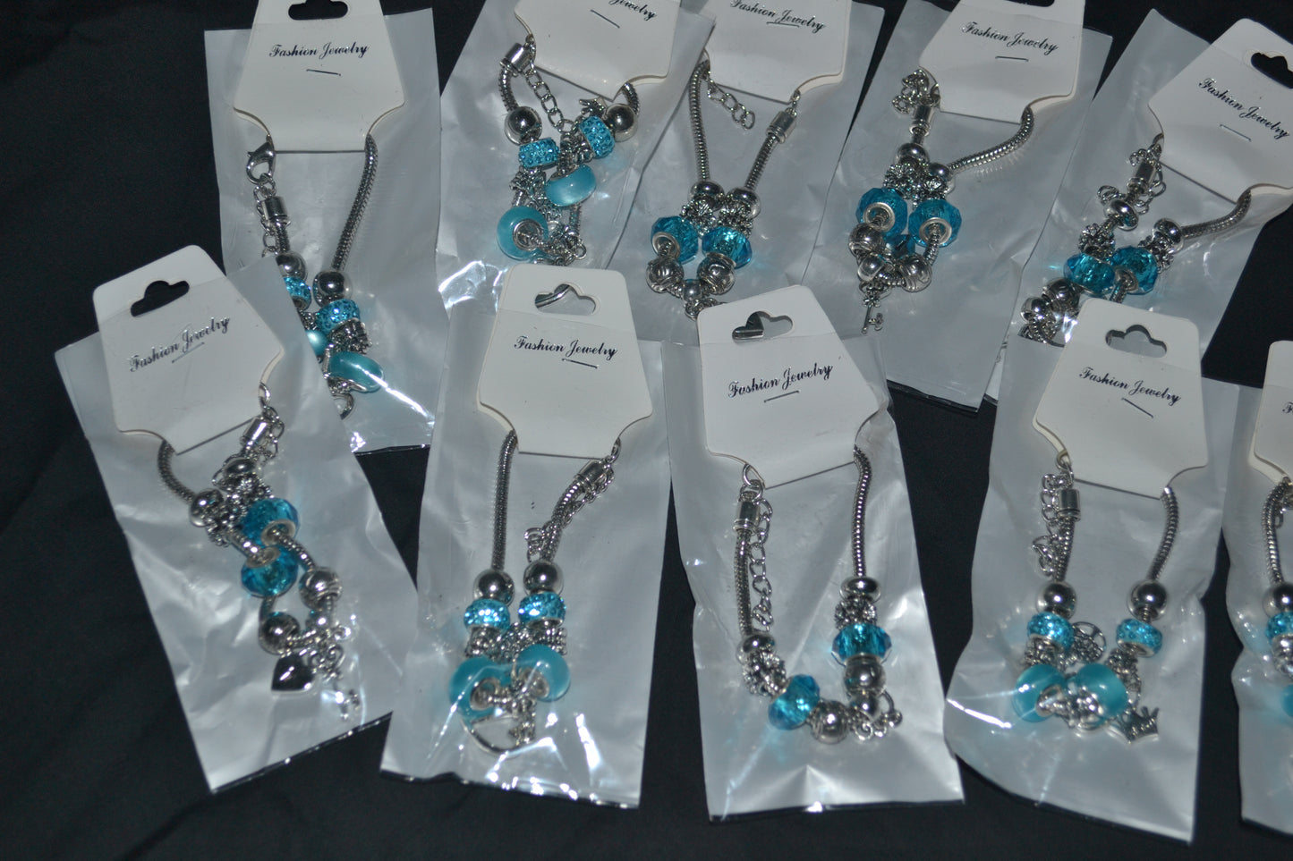 Silver charm bracelet-Blue