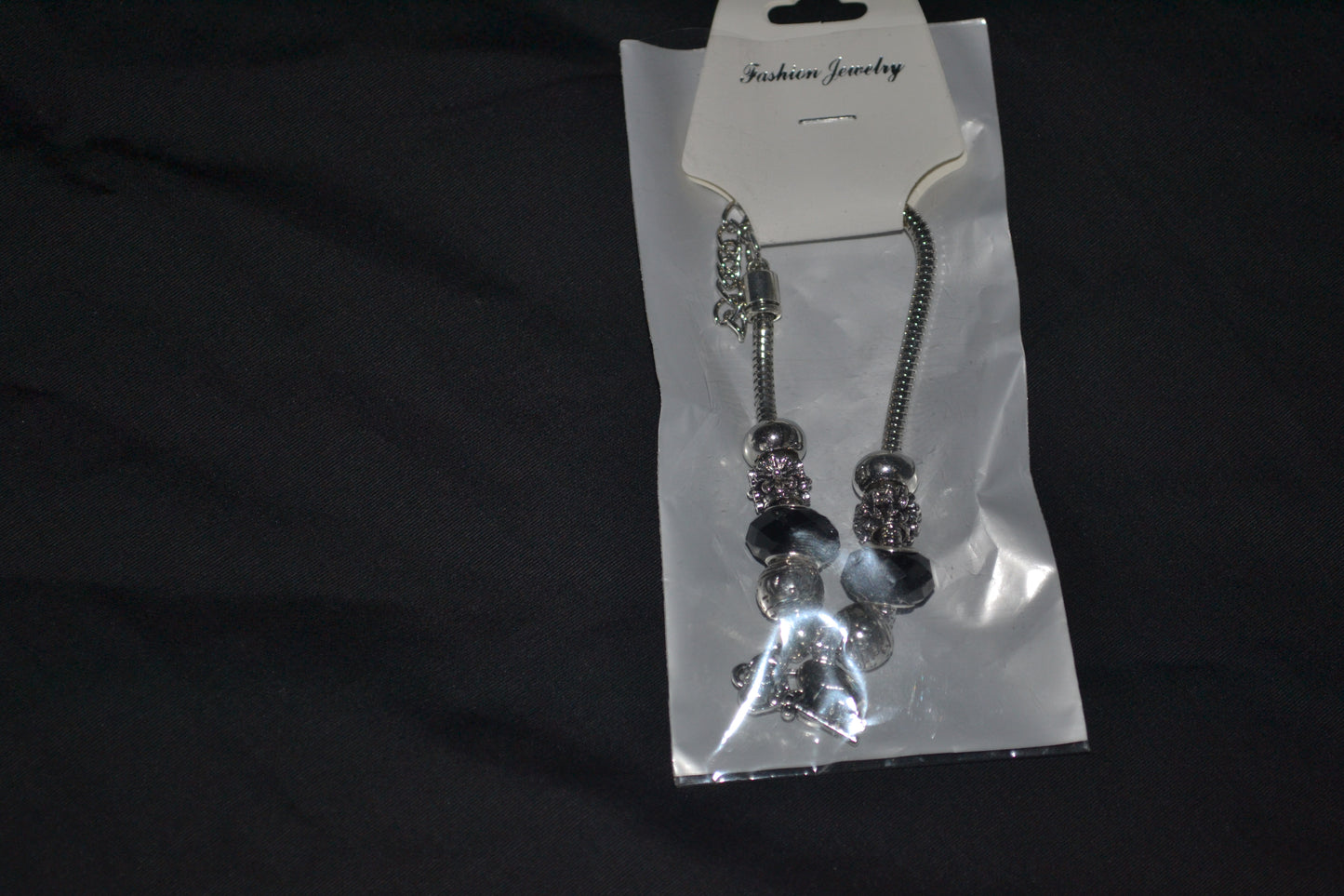 Silver Charm Bracelet - Black
