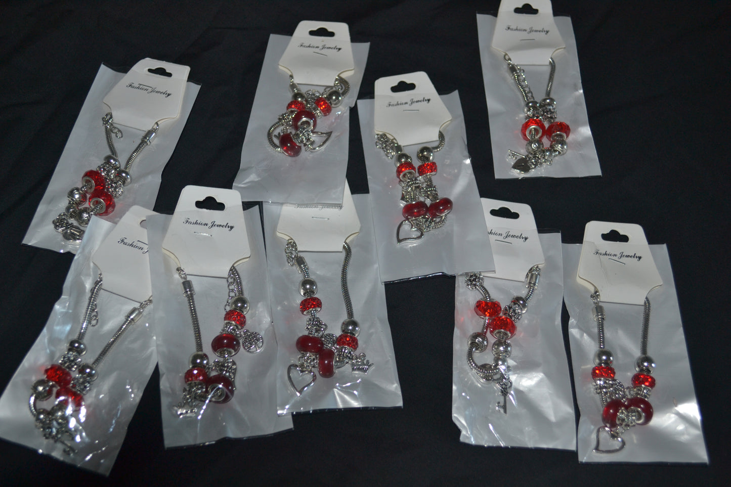 Silver Charm Bracelet- Red