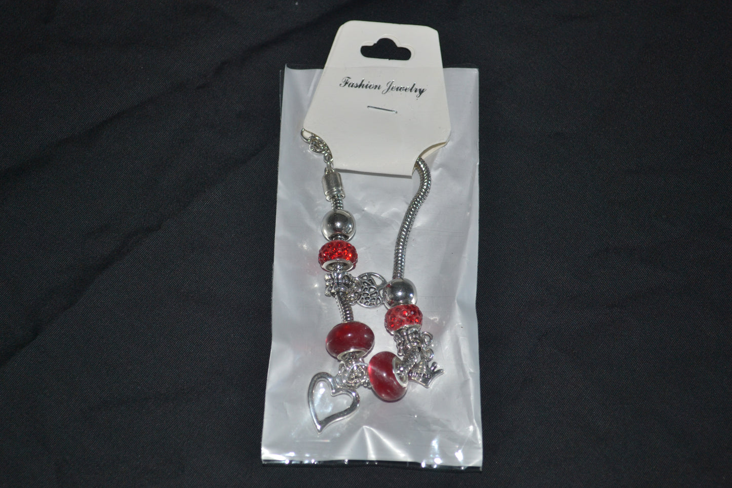 Silver Charm Bracelet- Red