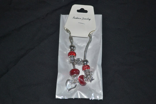 Silver Charm Bracelet- Red