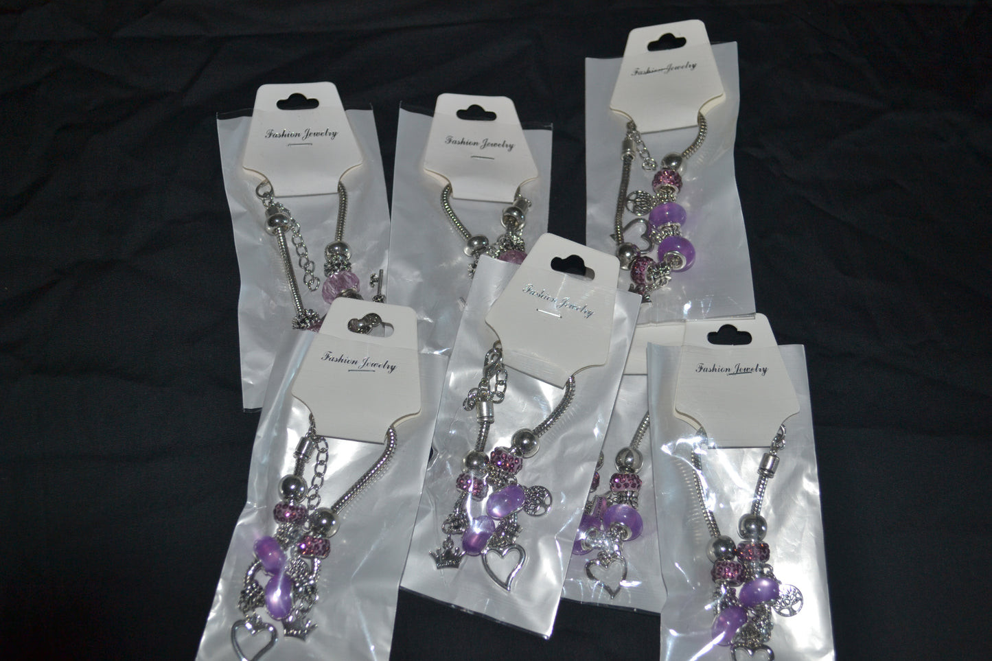 Silver charm bracelet- Purple